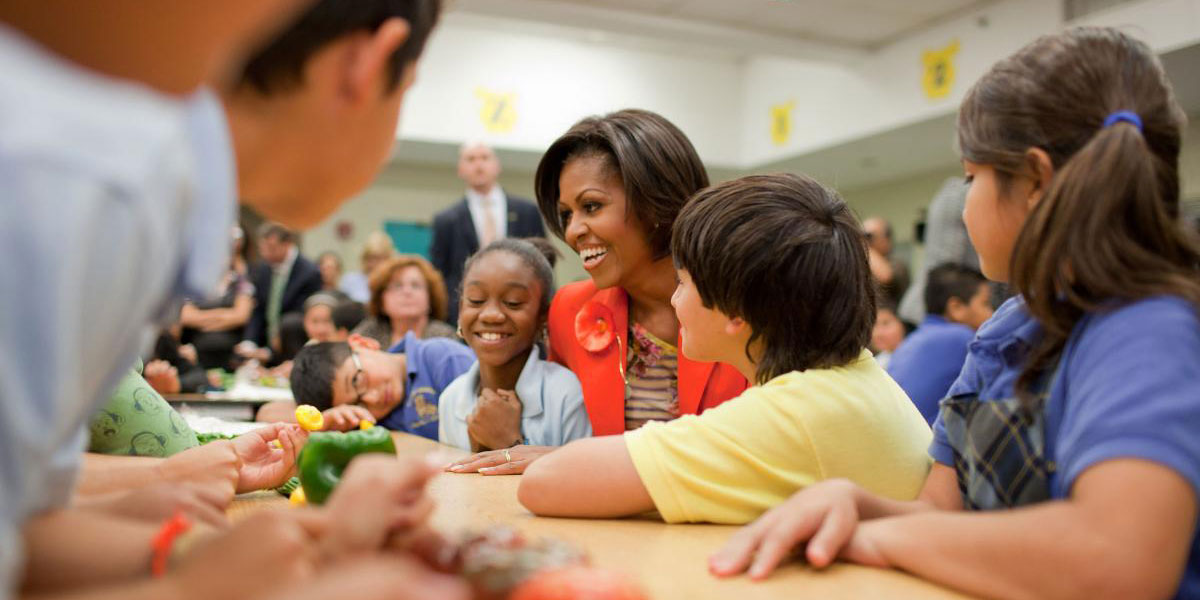 Former First Lady Michelle Obama joined students for a "Let's Move! " Salad Bars to Schools launch show at Riverside Elementary School in Miami, Nov. 22, 2010. (Official White House Photo by Chuck Kennedy)